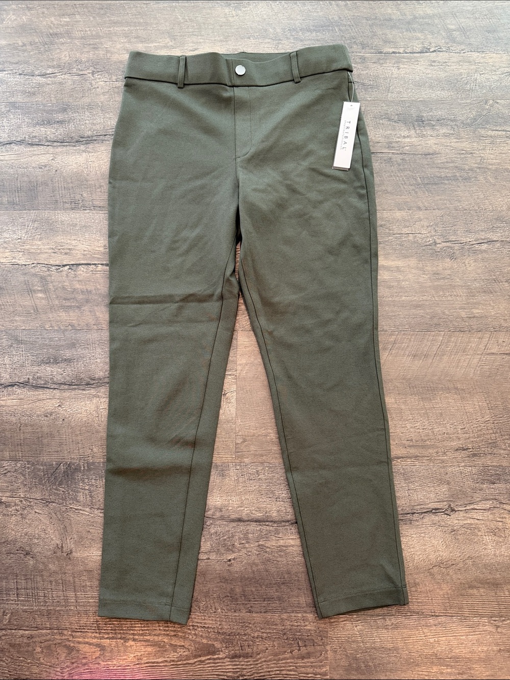 Tribal Large Cypress Olive Green Pull-On Skinny Ponte Dress Pant Slacks